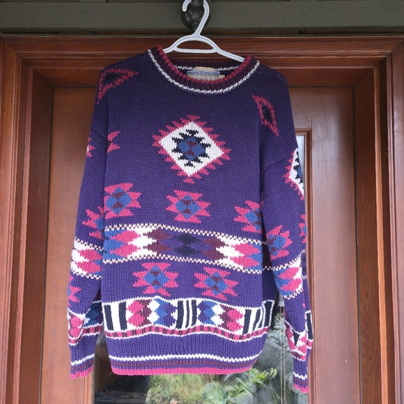 Vintage Denver Hayes Navajo-Inspired Chunky Knit Sweater - Picture 5 of 7